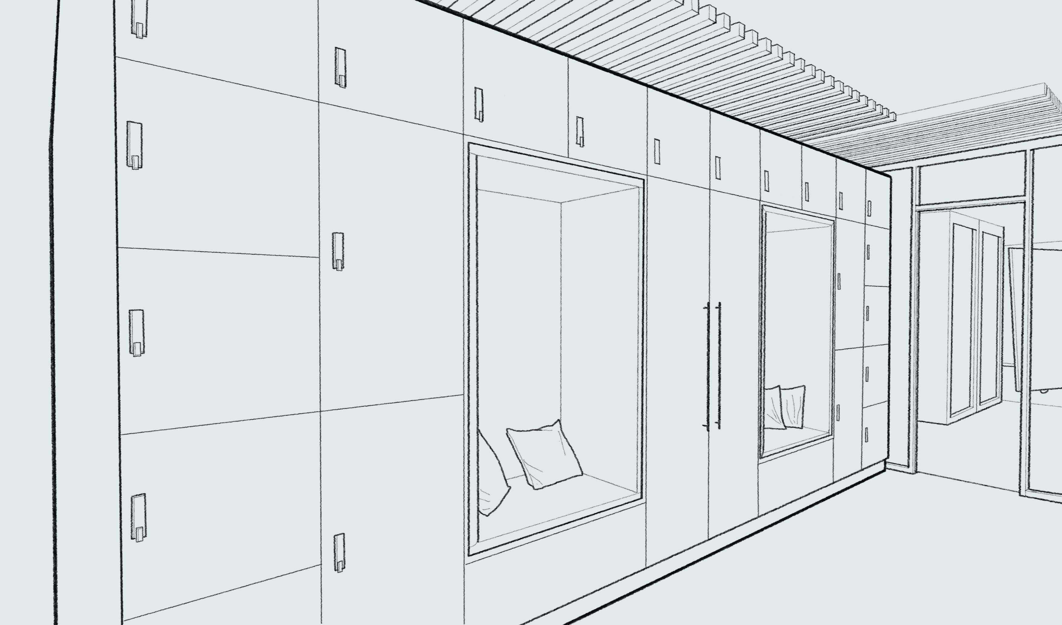 A pencil sketch of a Welcome in an office